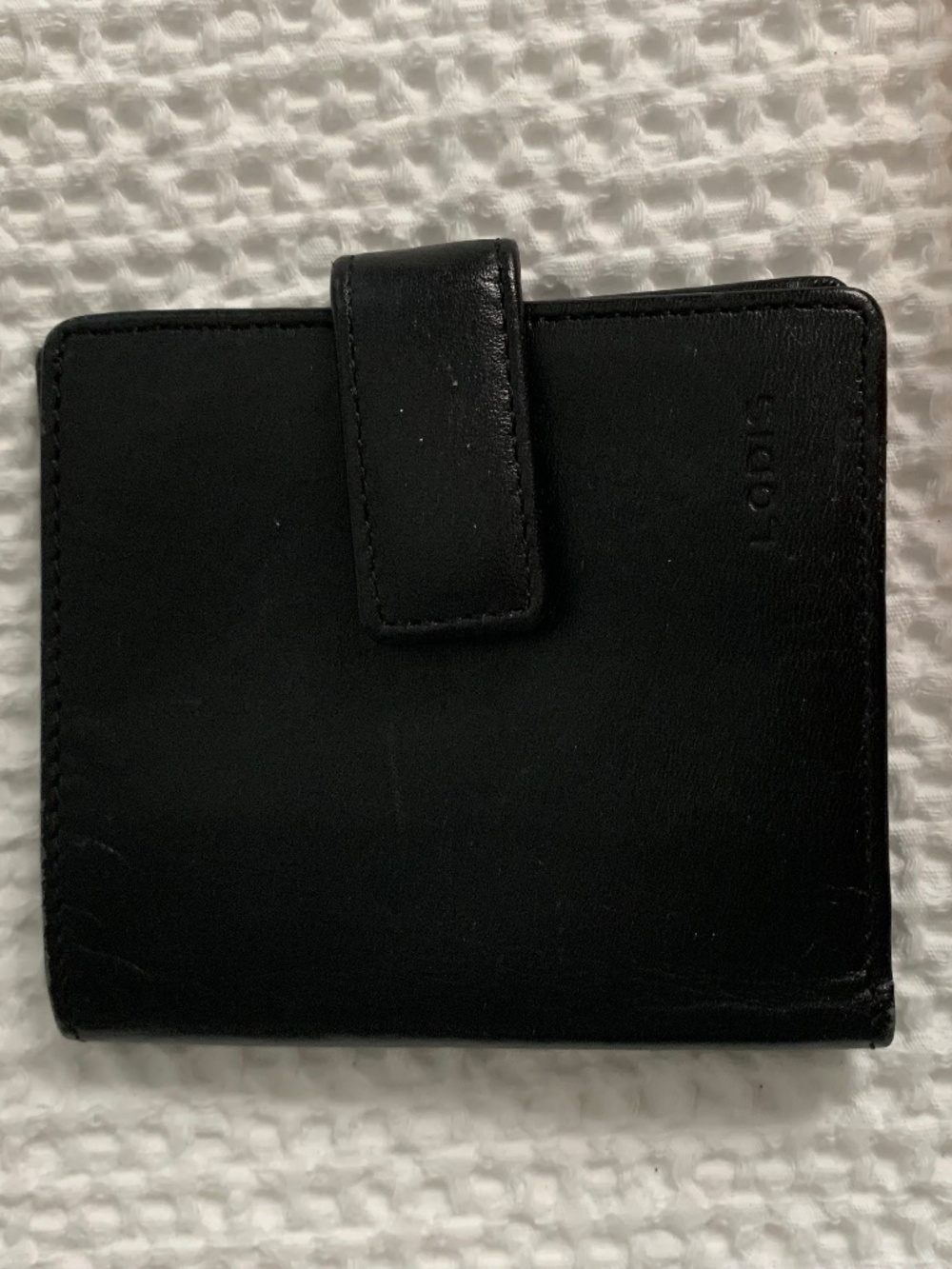 Lodis Black Leather Bifold Mini Wallet Snap Tab Card Holder ID Window